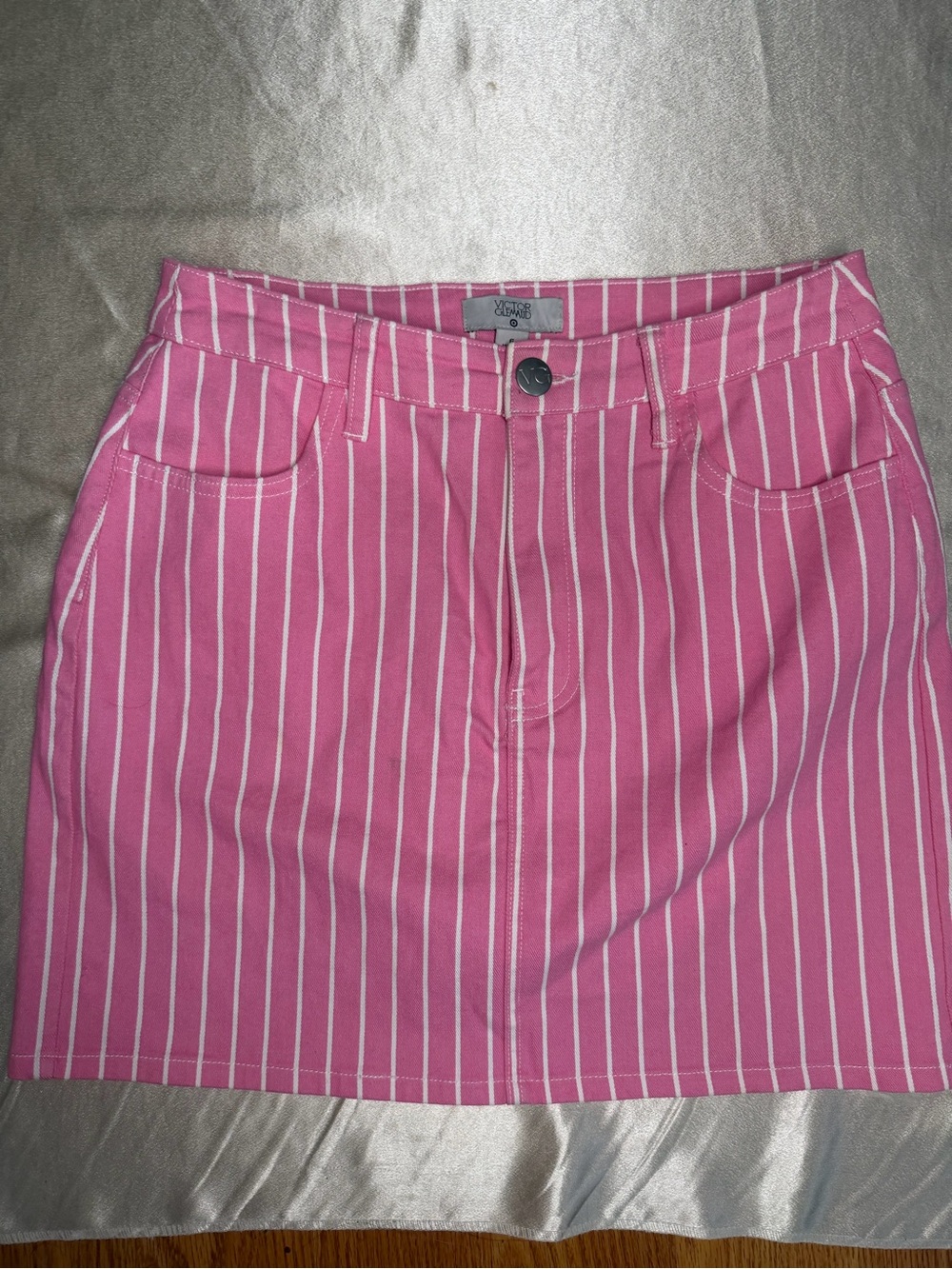 Victor Glemaud Pink and White Striped Denim Mini Skirt Size 6 Cotton Blend